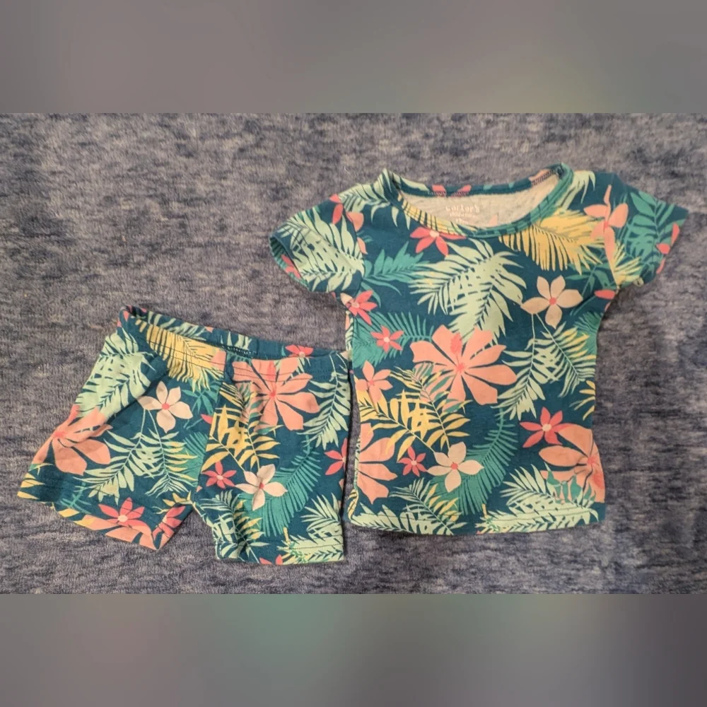 Carter's 12M Floral Baby Outfit - Blue and Pink